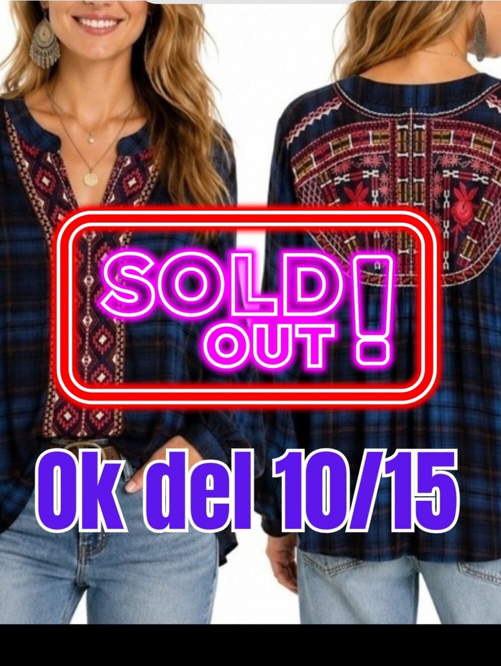 🚫SOLD🚫Georgous Embroidery V Neck Top Medium Boho Beauty, Front & Back